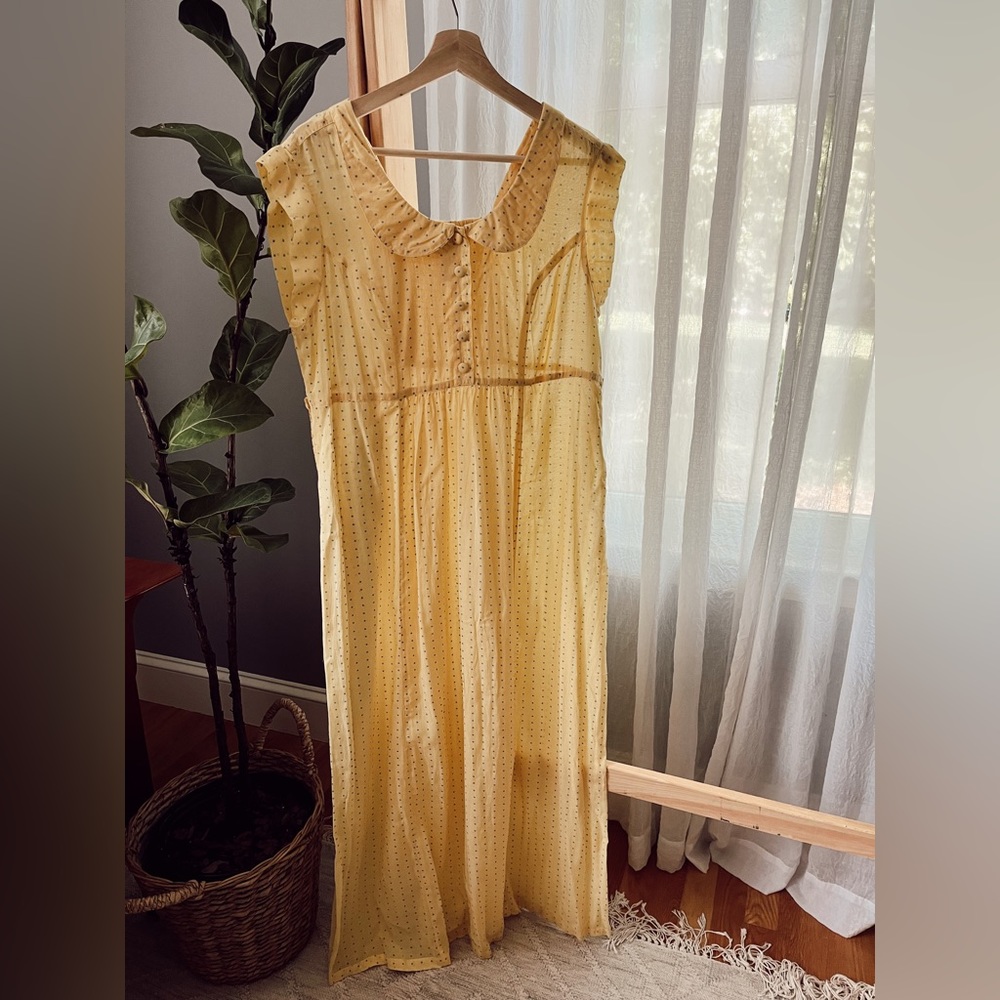 April Cornell Yellow Polka Dot Long Prairie Dress Rayon Cottagecore Homestead